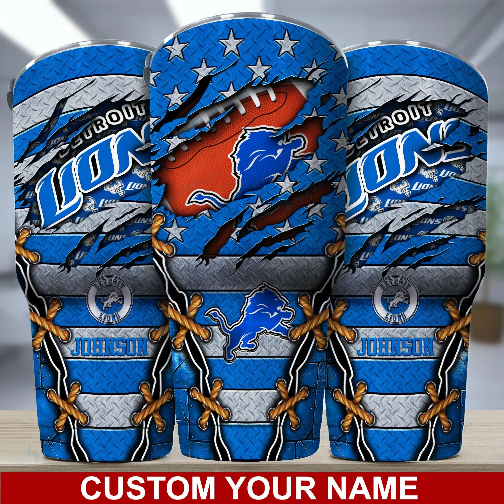 Detroit Lions Custom Name Tumbler - Personalized Tumbler for Lions Enthusiasts