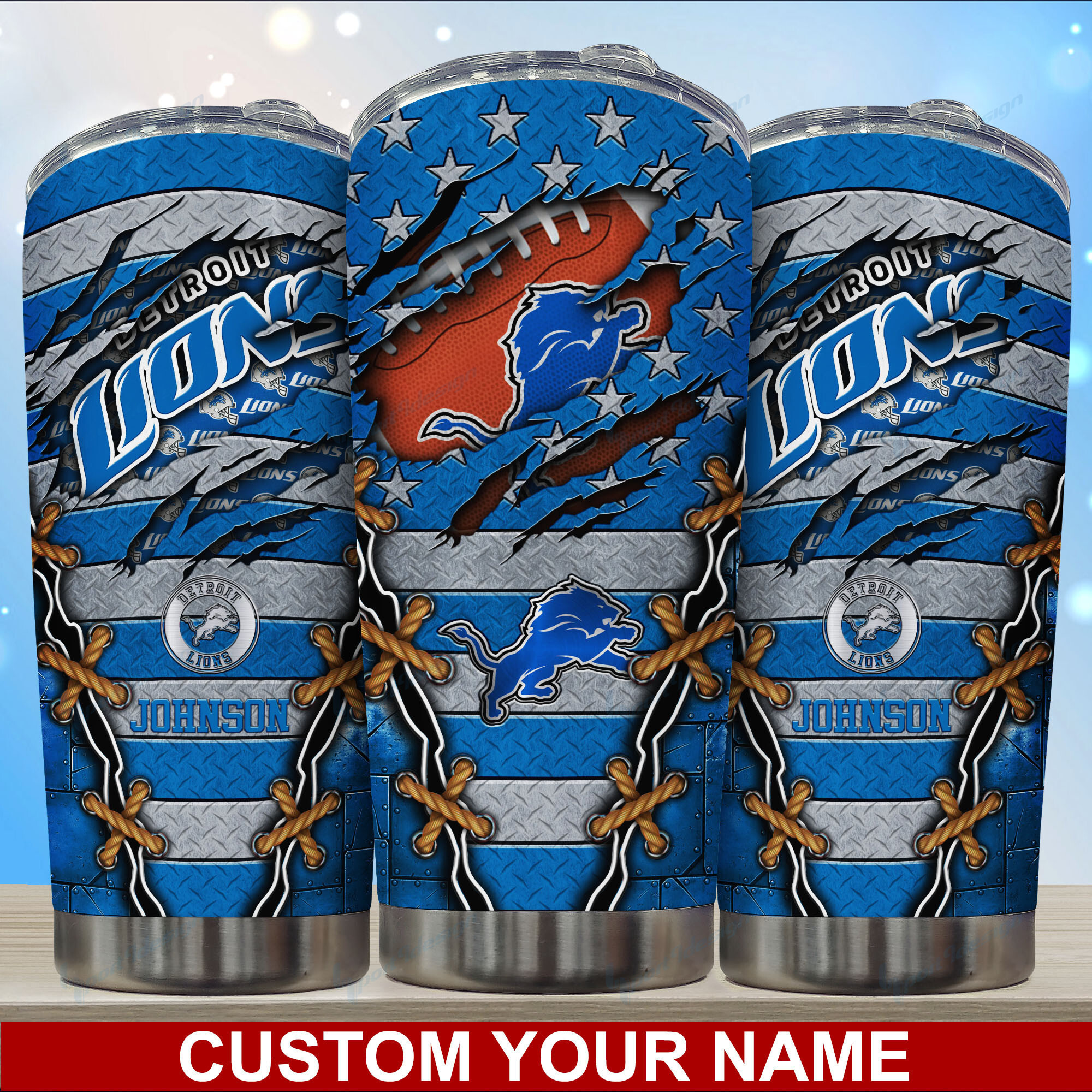 Detroit Lions Custom Name Tumbler - Personalized Tumbler for Lions Enthusiasts