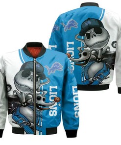 Detroit Lions Jack Skellington And Zero Bomber Jacket Model 1833