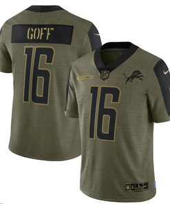 Detroit Lions Jared Goff 16 Nfl Olive 2021 Salute To Service Retired Player Men Jersey For Lions Fans
