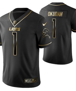 Detroit Lions Jeff Okudah 1 2021 Nfl Golden Brandedition Black Jersey Gift For Lions Fans
