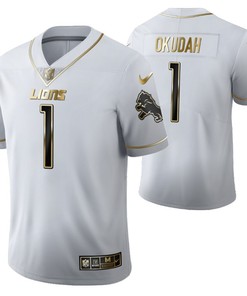 Detroit Lions Jeff Okudah 1 2021 Nfl Golden Brandedition White Jersey Gift For Lions Fans