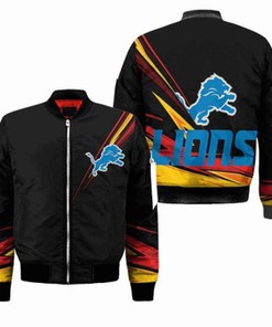 Detroit Lions Nfl Black Bomber Jacket Size S-5XL