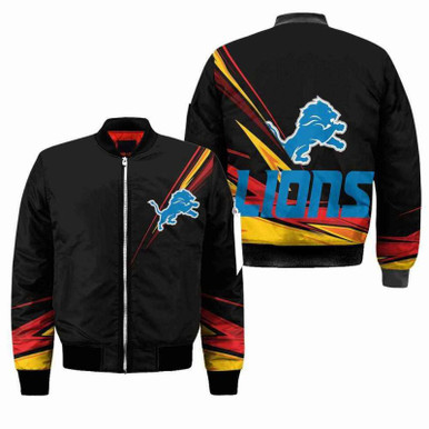 Detroit Lions Nfl Black Bomber Jacket Size S-5XL