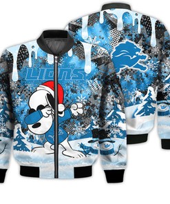 Detroit Lions Snoopy Dabbing The Peanuts Sports Football American Christmas Dripping Matching Gifts Unisex 3D Bomber Jacket