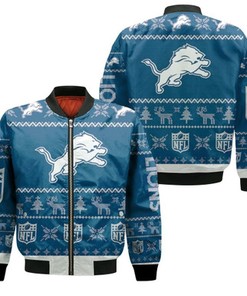Detroit Lions Ugly Sweatshirt Christmas 3D Bomber Jacket