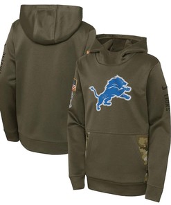 Detroit Lions Youth 2022 Salute To Service Performance Pullover Hoodie - Olive