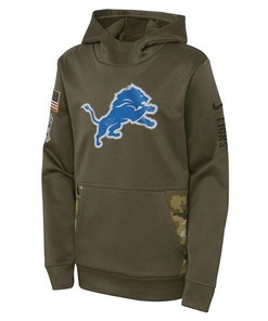 Detroit Lions Youth 2022 Salute To Service Performance Pullover Hoodie - Olive