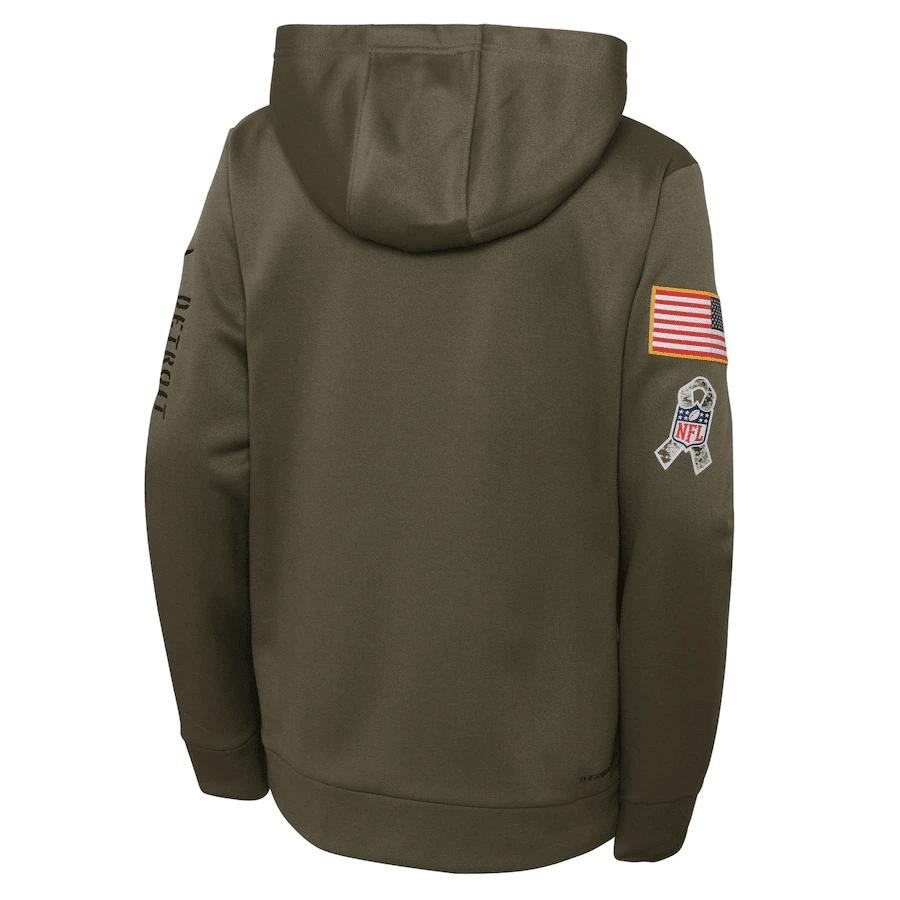 Detroit Lions Youth 2022 Salute To Service Performance Pullover Hoodie - Olive