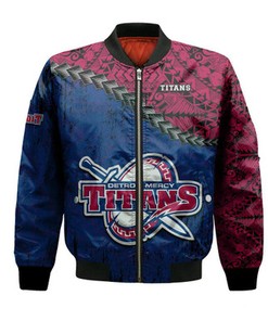 Detroit Mercy Titans Bomber Jacket Grunge Polynesian Tattoo- NCAA