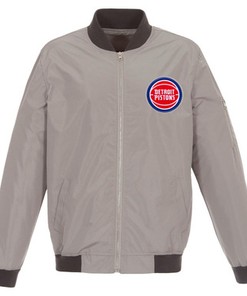 Detroit Pistons JH Design Lightweight Nylon Full-Zip Bomber Jacket - Gray/Charcoal