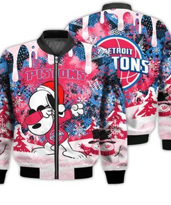 Detroit Pistons Snoopy Dabbing The Peanuts Sports Football American Christmas Dripping Matching Gifts Unisex 3D Bomber Jacket