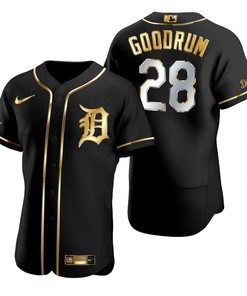 Detroit Tigers #28 Niko Goodrum Mlb Golden Brandedition Black Jersey Gift For Tigers Fans