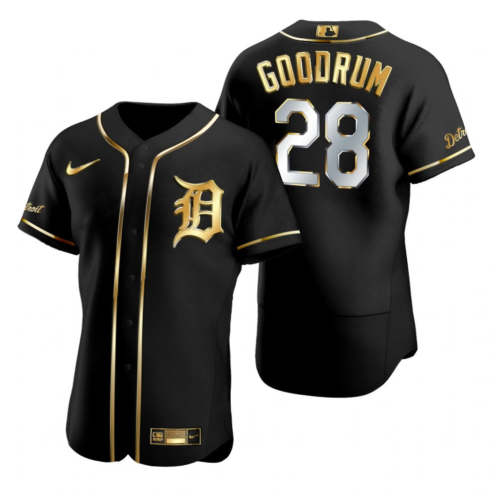 Detroit Tigers #28 Niko Goodrum Mlb Golden Brandedition Black Jersey Gift For Tigers Fans