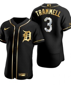 Detroit Tigers #3 Alan Trammell Mlb Golden Brandedition Black Jersey Gift For Tigers Fans