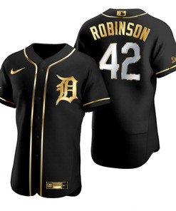 Detroit Tigers #42 Jackie Robinson Mlb Golden Brandedition Black Jersey Gift For Tigers Fans