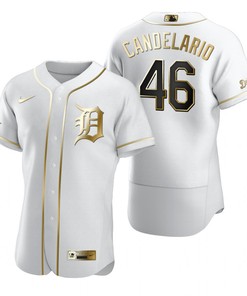 Detroit Tigers #46 Jeimer Candelario Mlb Golden Brandedition White Jersey Gift For Tigers Fans