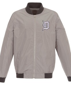 Detroit Tigers JH Design Lightweight Nylon Bomber Jacket - Gray
