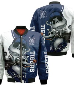 Detroit Tigers Jack Skellington And Zero Bomber Jacket Model 1877