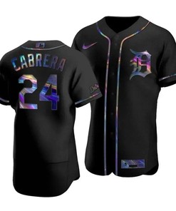 Detroit Tigers Miguel Cabrera 24 Iridescent Logo Holographic Jersey Blac