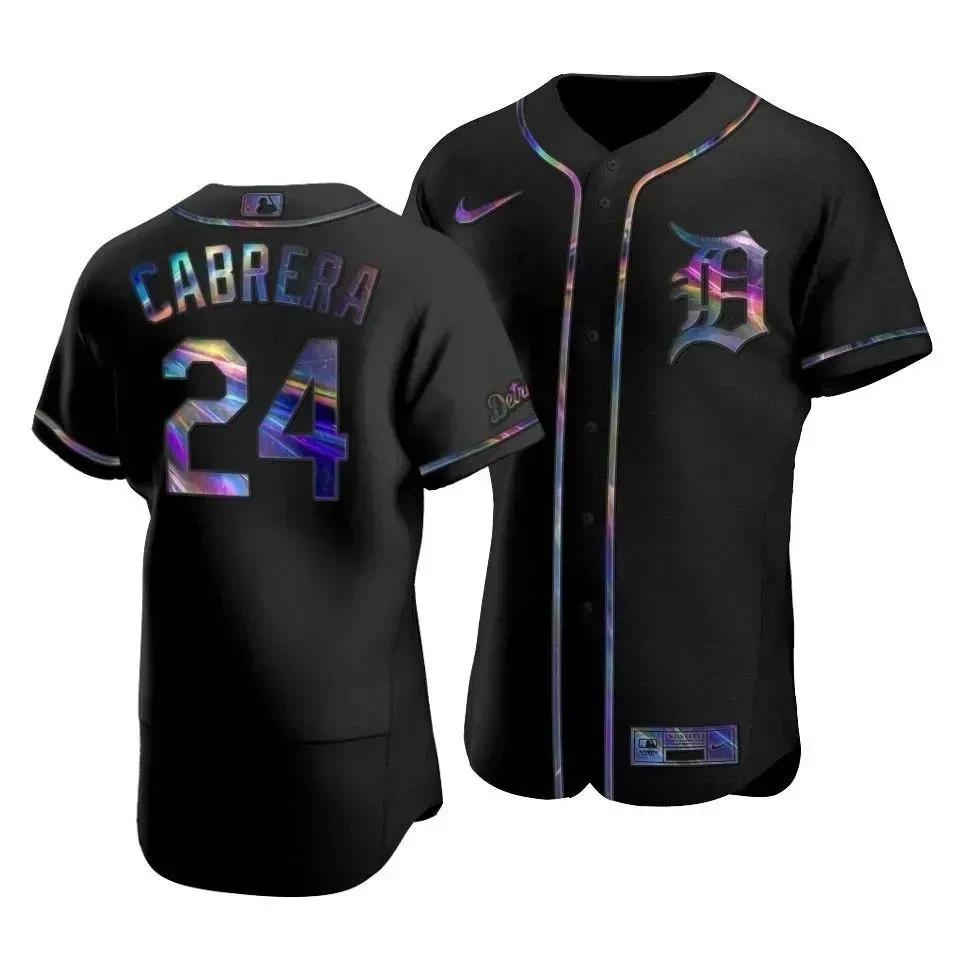 Detroit Tigers Miguel Cabrera 24 Iridescent Logo Holographic Jersey Blac
