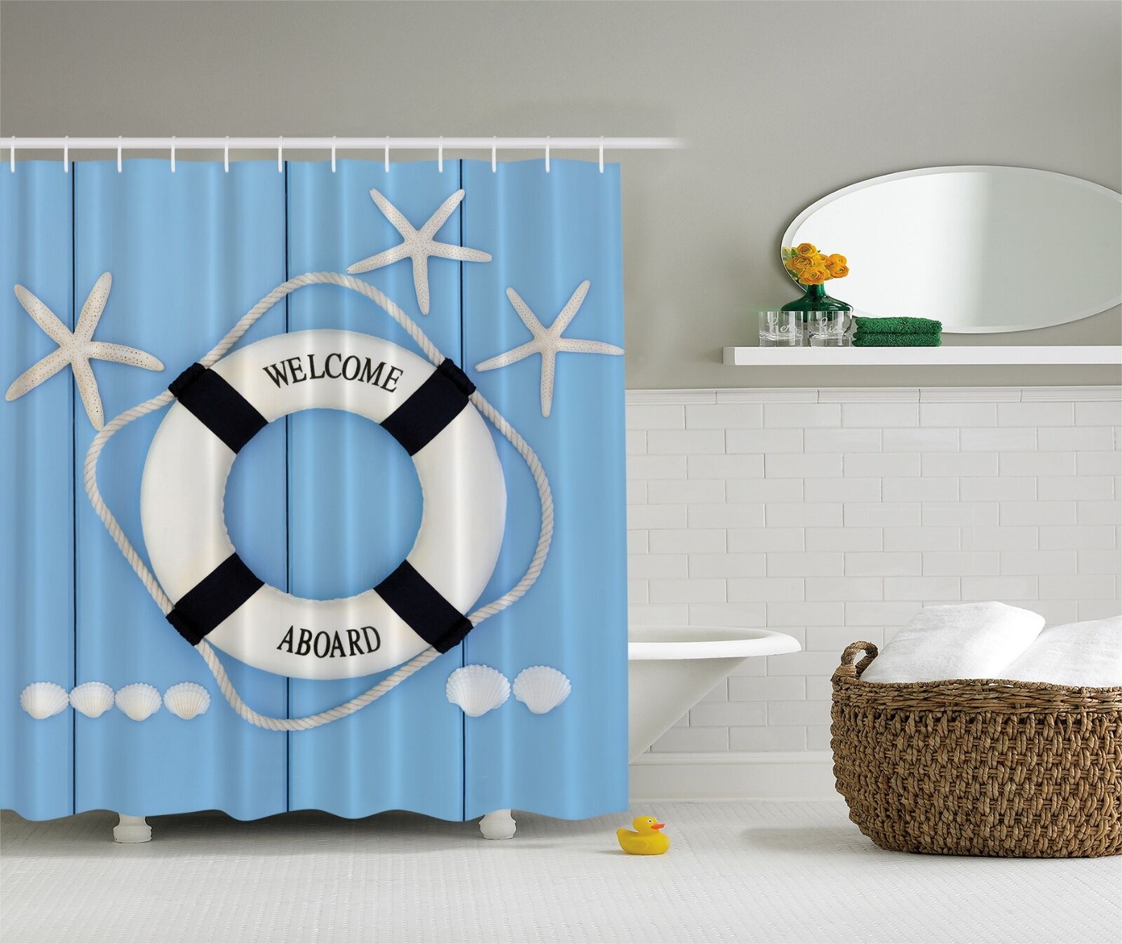 Beach Print Pattern Bathroom Shower Curtain