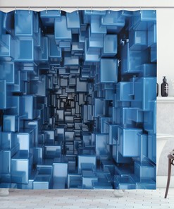 Digital Geometric Print Abstract Shower Curtain for Techy Bathroom Decor
