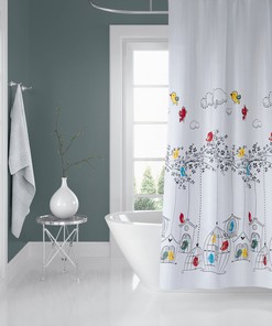 Digital Print Birds Shower Curtain - Waterproof, Washable, and Mould-Resistant + Hooks