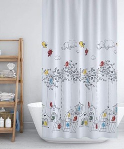 Digital Print Birds Shower Curtain - Waterproof, Washable, and Mould-Resistant + Hooks