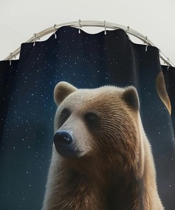 Digital Print Shower Curtain with Bear in Moonlight for Bathroom