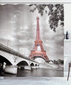 Dimgray Salmon Paris Shower Curtain, Eiffel Tower Bridge Capital City Monochrome Style, Bathroom Decor Bathroom Curtain 