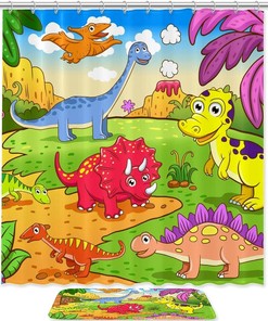 Dinosaur Animal Print Waterproof Shower Curtain for Bathroom