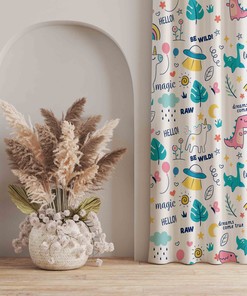 Dinosaur Curtain Set - Baby Room Window Curtains for Nursery Decor