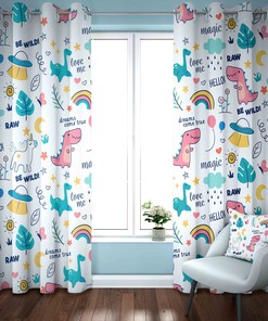 Dinosaur Curtain Set - Baby Room Window Curtains for Nursery Decor