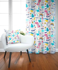 Dinosaur Curtain Set - Baby Room Window Curtains for Nursery Decor
