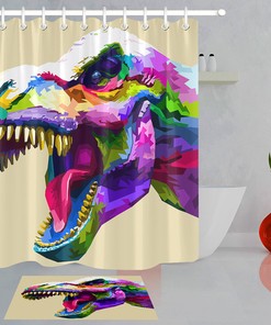 Dinosaur Head Pattern Shower Curtain Colorful Bathroom Decor