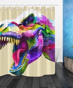 Dinosaur Head Pattern Shower Curtain Colorful Bathroom Decor