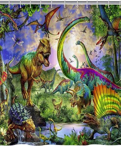 Dinosaur Jungle Wildlife Print Theme Waterproof Fabric Shower Curtain for Bathroom Decor