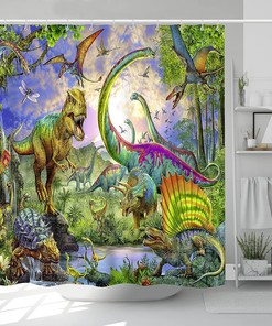 Dinosaur Jungle Wildlife Print Theme Waterproof Fabric Shower Curtain for Bathroom Decor