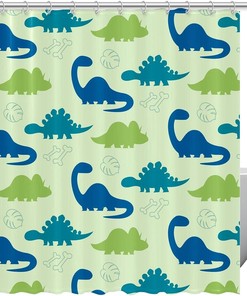 Dinosaur Pattern Shower Curtain, Blue and Green Design