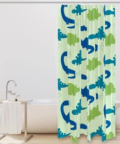 Dinosaur Pattern Shower Curtain, Blue and Green Design