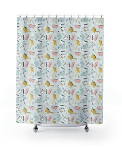 Dinosaur Shower Curtain - Blue Baby Bath Curtain for Kid's Bathroom Decor
