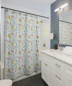 Dinosaur Shower Curtain - Blue Baby Bath Curtain for Kid's Bathroom Decor