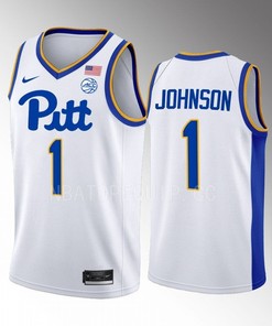 Dior Johnson 1 Pitt Panthers White Jersey 2022-23 College Basketball