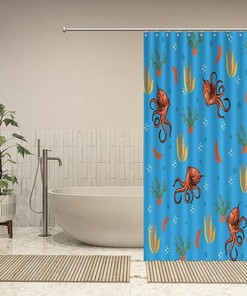 Discover the Ocean with Octopus Shower Curtain featuring Ocean Animal by ArogGeld - Ideal for Bathroom Decor