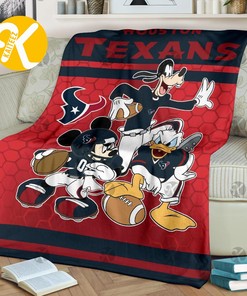 Disney Mickey Mouse Houston Texans NFL Team Football In Red And Navy Fleece Blanket