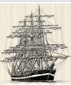 Distinctive Nautical Vintage Style Pirate Ship Shower Curtain Bathroom Decor