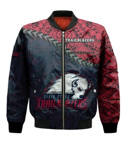 Dixie State Trailblazers Bomber Jacket Grunge Polynesian Tattoo- NCAA