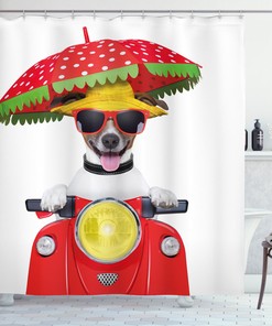 Dog Driving a Motorcycle Animal Print Shower Curtain for Bathroom