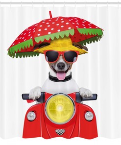 Dog Driving a Motorcycle Animal Print Shower Curtain for Bathroom